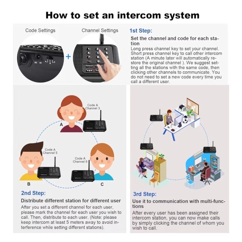 10 Channel Wireless Intercom System for Home Offices House Business Wuloo NEW - Picture 6 of 8